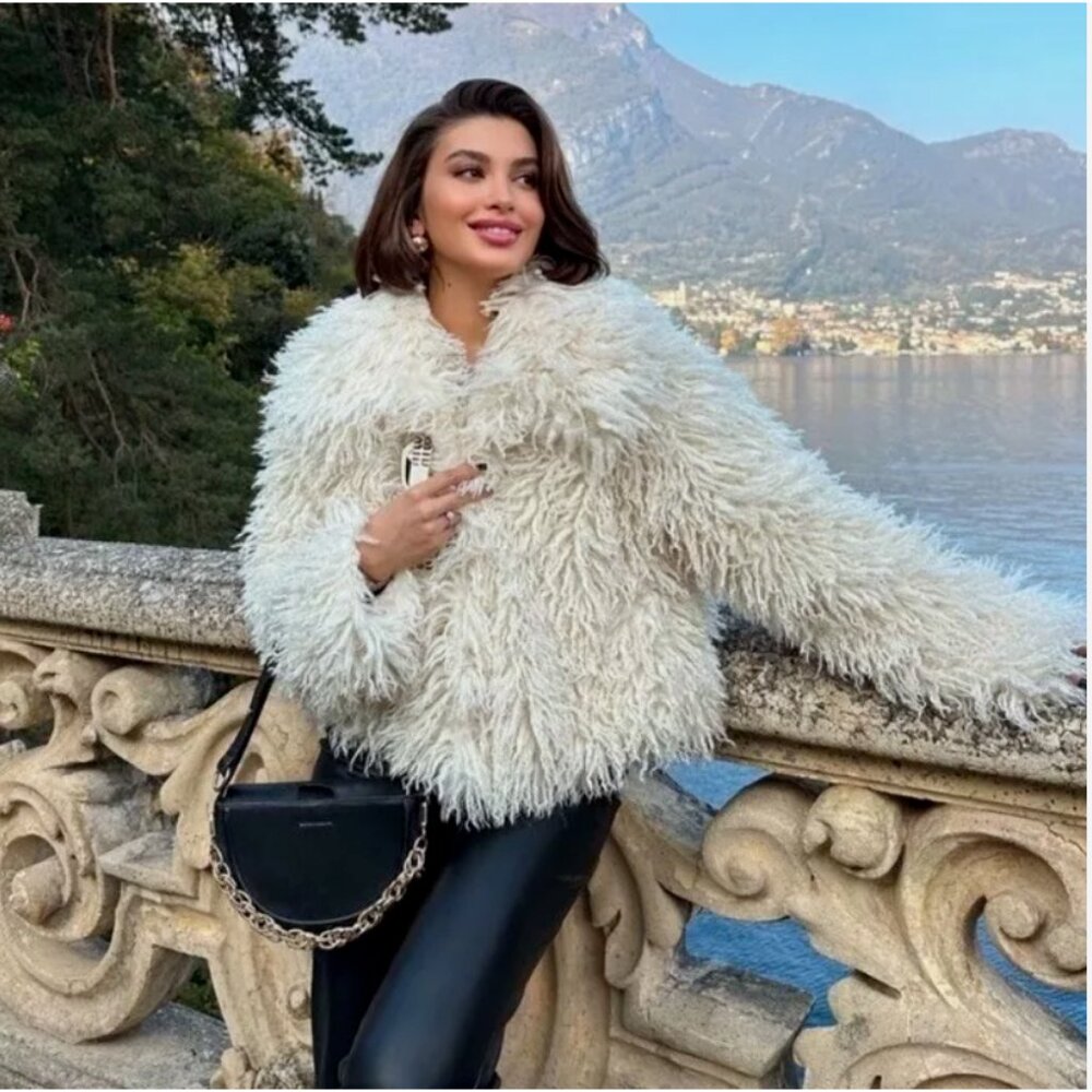 Zara Cream Faux Fur Jacket